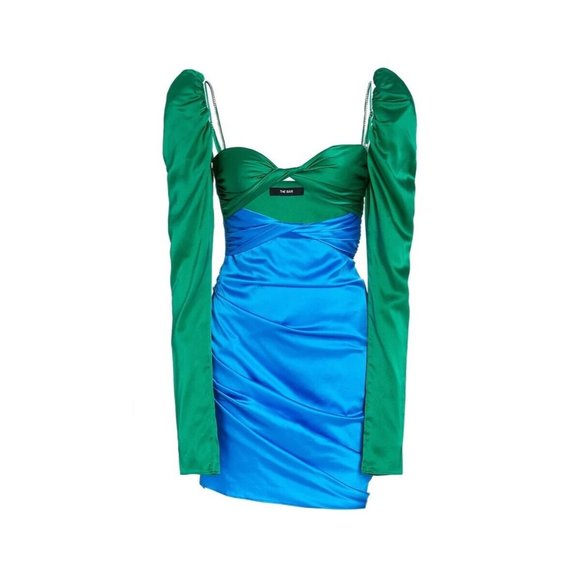 The Bar Twist Dress Emerald & Cobalt Green Blue - Picture 4 of 8